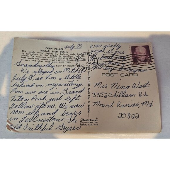 Mitchell South Dakota Corn Palace Vtg Postcard POSTED Native American Symbols - Picture 4 of 8